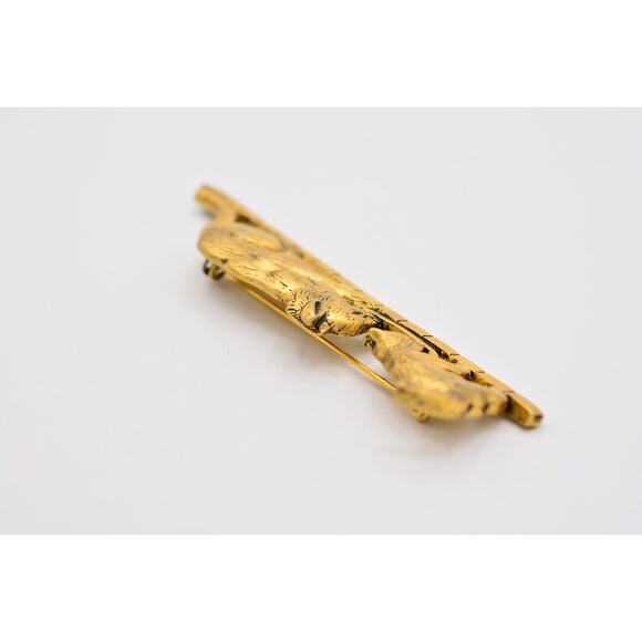 Vintage Cat Pin Brooch Kitten Brushed Antiqued Gold Eating Drinking AS IS BinAH - Picture 8 of 12